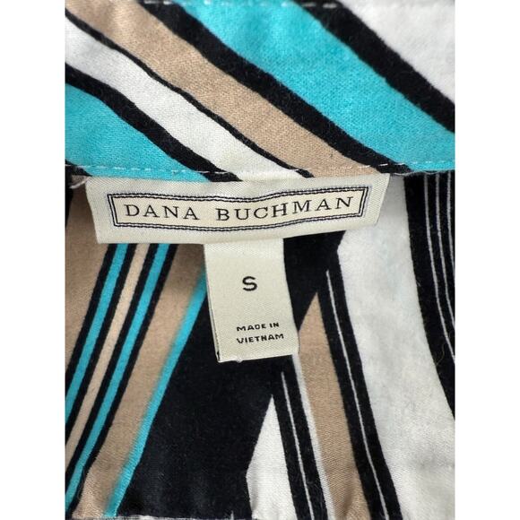 Dana Buchman Size S Abstract Striped V Neck Top 3/4 Sleeve Button Shirt Casual - Picture 7 of 10